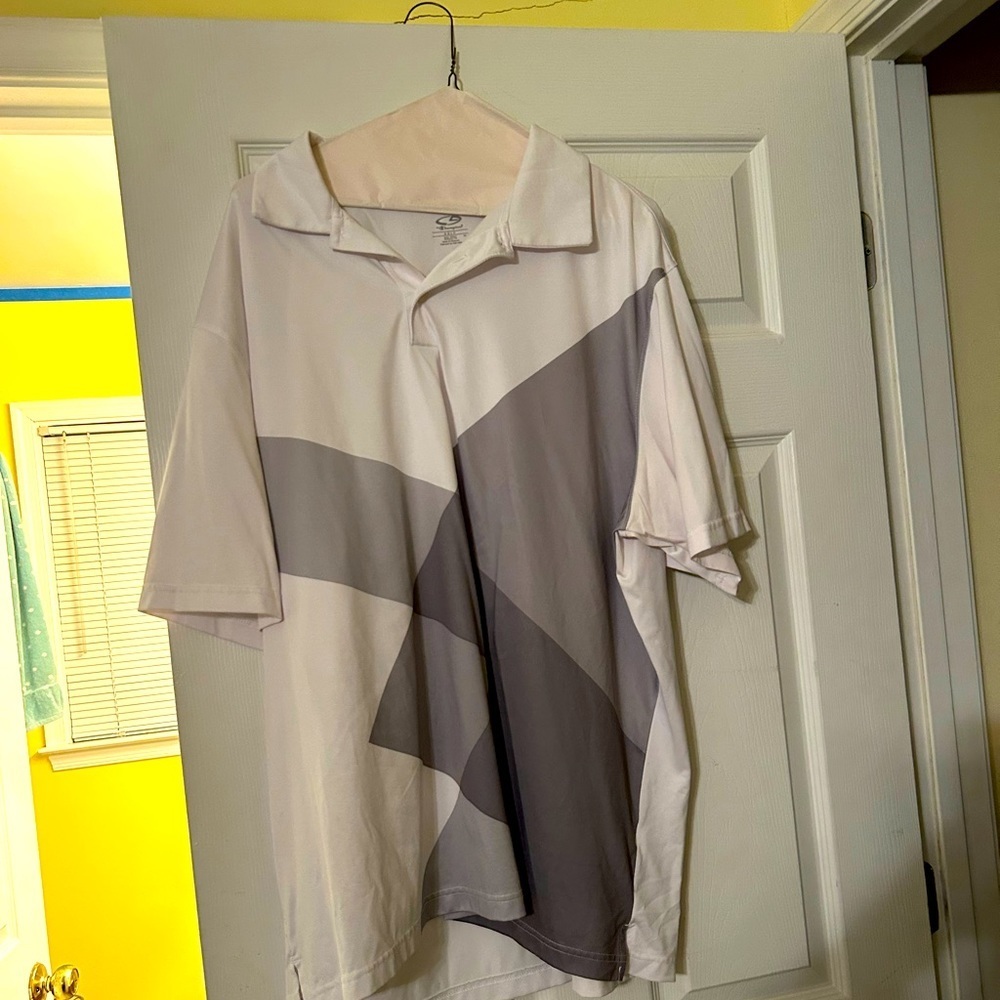 Champion men’s White and Grey striped golf shirt